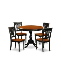 East West Furniture 5Piece Dinette Set Consist of Wood Dining Table and 4 Dining Room Chairs with Slatted Back Black Finish