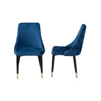 Baxton Studio Giada Contemporary Glam and Luxe Navy Blue Velvet Fabric and Dark Brown Finished Wood 2Piece Dining Chair Set