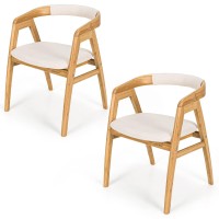 COSTWAY Bamboo Accent Chair Set of 2, Modern Painted Bamboo Leisure Chair w/Comfy Fiber Cushion, Curved Backrest, Solid Legs, Upholstered Armchair for Living Room, Bedroom, Dining Room, Natural (2)