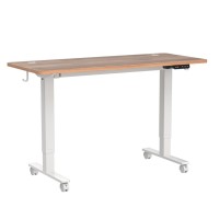 Cubiker 55 X 24 Inch Standing Desk, Stand Up Height Adjustable Home Office Electric Table, Sit Stand Desk With Splice Board, White Frame & Light Rustic Brown Desktop