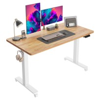 Cubicubi Electric Standing Desk, 55 X 24 Inches Height Adjustable Sit Stand Desk, Ergonomic Home Office Computer Workstation, Light Rustic Brown