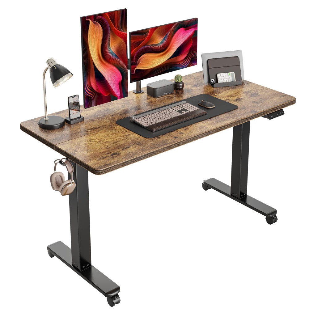 Cubicubi Electric Standing Desk, 48 X 24 Inches Height Adjustable Sit Stand Desk, Ergonomic Home Office Computer Workstation, Rusticbrown