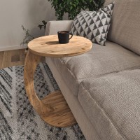 [En.Casa] Side Table For Sofa (Hxd) 56 X 38 Cm Low C-Shaped Table - Console Table With 4 Wheels And Round Top - Wood Effect