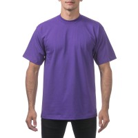 Pro Club Mens Heavyweight Cotton Short Sleeve Crew Neck T-Shirt, Purple, Medium