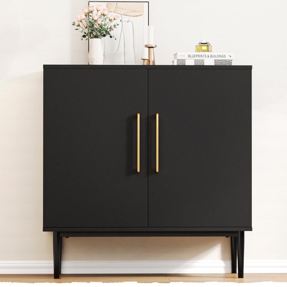 Vrullu Modern Storage Cabinet, Free Standing Buffet Cabinet, Black Sideboard And Buffet Storage, Wood Accent Cabinet For Living Room, Hallway, Entryway, Dining Room, Bedroom (1, Black)