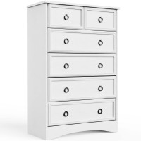 Lghm Modern 6 Drawer Dresser, Dressers For Bedroom, Tall Chest Of Drawers Closet Organizers And Storage Clothes - Easy Pull Handle, Textured Borders Living Room, Hallway, White