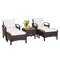 Happygrill 5 Pieces Patio Furniture Set Outdoor Pe Wicker Lounge Chair And Ottoman Set With Cushions And Side Table With Acacia Wood Tabletop, Outdoor Conversation Set For Garden Poolside Backyard