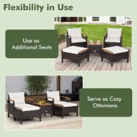 Happygrill 5 Pieces Patio Furniture Set Outdoor Pe Wicker Lounge Chair And Ottoman Set With Cushions And Side Table With Acacia Wood Tabletop, Outdoor Conversation Set For Garden Poolside Backyard