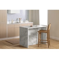 South Shore Myro Kitchen Island, Faux White Marble And White