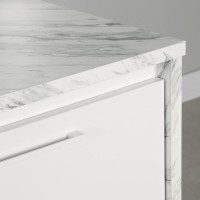 South Shore Myro Kitchen Island, Faux White Marble And White