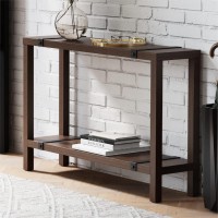 Modern Farmhouse Entryway Table - Skinny Console Table With Storage & Metal Details - Behind Couch Sofa Table - Small Hallway Table - Wood Entry Table - Industrial Farmhouse Decor (Warm Walnut)