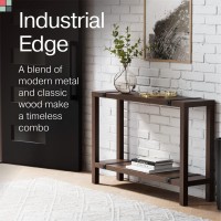 Modern Farmhouse Entryway Table - Skinny Console Table With Storage & Metal Details - Behind Couch Sofa Table - Small Hallway Table - Wood Entry Table - Industrial Farmhouse Decor (Warm Walnut)