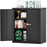 Intergreat Steel Storage Cabinet With Lock, Lockable Metal Storage Cabinets With 2 Adjustable Shelves, Black Counter Height Garage Cabinet 42