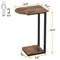 Hosfais Side Table Small End Table Cshaped Wood Sofa Table With Metal Frame For Living Room Bedroom Small Spaces Rustic Bro