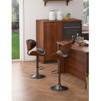 Yafiti Bar Stools Set Of 4 Bentwood Adjustable Height Swivel Bar Stools Pu Leather Upholstered Bar Chair With Back And Footres