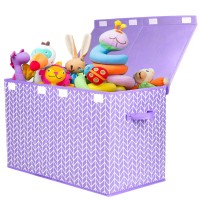 Mayniu Large Toy Box Chest Storage Bins For Girls, Toys Organizers Storage Boxes Basket With Sturdy Handles For Nursery, Playroom, Closet, Bedroom(Purple)