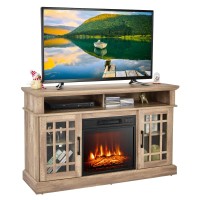 Goflame Fireplace Tv Stand For Tv Up To 55 Inches, Freestanding Wood Entertainment Center With 18??Electric Fireplace, 48
