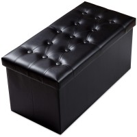 Prandom Extra Large Ottoman With Storage [1-Pack] Faux Leather Folding Small Square Foot Stool With Lid For Living Room Bedroom Coffee Table Dorm Black 30.5X15X15 Inches
