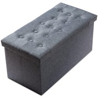Prandom Extra Large Ottoman With Storage [1-Pack] Linen Folding Small Square Foot Stool With Lid For Living Room Bedroom Coffee Table Dorm Grey 30.5X15X15 Inches