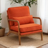 Karl Home Accent Chair Midcentury Modern Chair With Pillow Upholstered Lounge Arm Chair With Solid Wood Frame Soft Cushion Fo