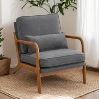 Karl Home Accent Chair Midcentury Modern Chair With Pillow Upholstered Lounge Arm Chair With Solid Wood Frame Soft Cushion Fo