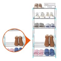 Fouews Small Shoe Rack Narrow Stackable Shoe Shelf Organizer For Entryway Doorway And Bedroom Closet 3Tier Blue