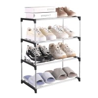 Fouews Small Shoe Rack Narrow Stackable Shoe Shelf Organizer For Entryway Doorway And Bedroom Closet 4Tier Black