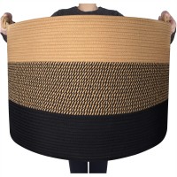 Mintwood Design Xxxxlarge 22 X 16 Inches Decorative Cotton Rope Basket, Blanket Basket Living Room, Laundry Basket, Woven Basket, Round Toy Storage Baskets Bin For Pillows, Towels, Black Jute