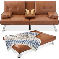 Best Choice Products Faux Leather Upholstered Modern Convertible Futon Adjustable Folding Sofa Bed Guest Bed Wremovable Armre