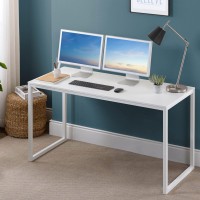 Zinus Jennifer 55 Inch White Frame Desk Computer Workstation Office Desk Easy Assembly White