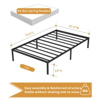 Hafenpo 14 Inch Twin Bed Frame Sturdy Platform Bed Frame Metal Bed Frame No Box Spring Needed Heavy Duty Twin Size Bed Frame E