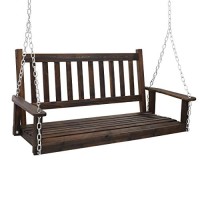 Mupater Outdoor Patio Hanging Wooden Porch Swing 4Ft With Chains, 2-Person Heavy Duty Swing Bench For Garden And Backyard, Rustic