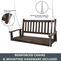 Mupater Outdoor Patio Hanging Wooden Porch Swing 4Ft With Chains, 2-Person Heavy Duty Swing Bench For Garden And Backyard, Rustic