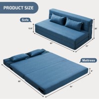 Suyols Folding Sofa Bed With Pillows - Convertible Chair Floor Couch & Sleeping Mattress - Foldable Memory Foam Sleeper For Living Room/Dorm/Guest Room/Home Office/Apartment/Upstairs Loft, Navy Blue