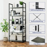 Numenn 5 Tier Bookshelf Tall Bookcase Shelf Storage Organizer Modern Book Shelf For Bedroom Living Room And Home Office Dark