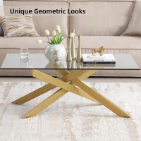 Rectangle Modern Coffee Table, Tempered Glass Top And Metal Tubular Leg, 47.3??X23.6??X18.1??, Gold