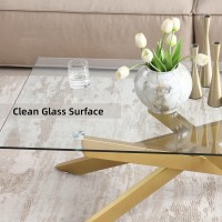 Rectangle Modern Coffee Table, Tempered Glass Top And Metal Tubular Leg, 47.3??X23.6??X18.1??, Gold