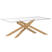 Rectangle Modern Coffee Table, Tempered Glass Top And Metal Tubular Leg, 47.3??X23.6??X18.1??, Gold