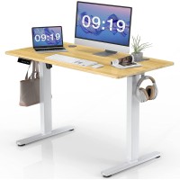Standing Desk, 40 X 24 In Electric Height Adjustable Computer Desk Home Office Desks Sit Stand Up Desk Computer Table With Memory Controller/Headphone Hook, Natural