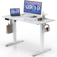 Standing Desk, 48 X 24 In Electric Height Adjustable Computer Desk Home Office Desks Sit Stand Up Desk Computer Table With Memory Controller/Headphone Hook, White