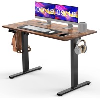 Standing Desk, 48 X 24 In Electric Height Adjustable Computer Desk Home Office Desks Sit Stand Up Desk Computer Table With Memory Controller/Headphone Hook, Rustic Brown