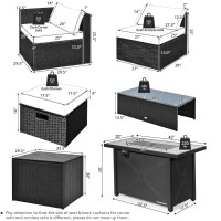 Tangkula 9 Pieces Outdoor Wicker Sectional Sofa With 42??60,000 Btu Gas Fire Pit Table, Space-Saving Patio Conversation Set With Storage Box, Propane Fire Table, Waterproof Cover Included (Off White)