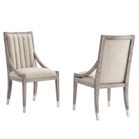 Maison French Vintage Tufted Fabric Dining Armchairs Set of 2 Beige