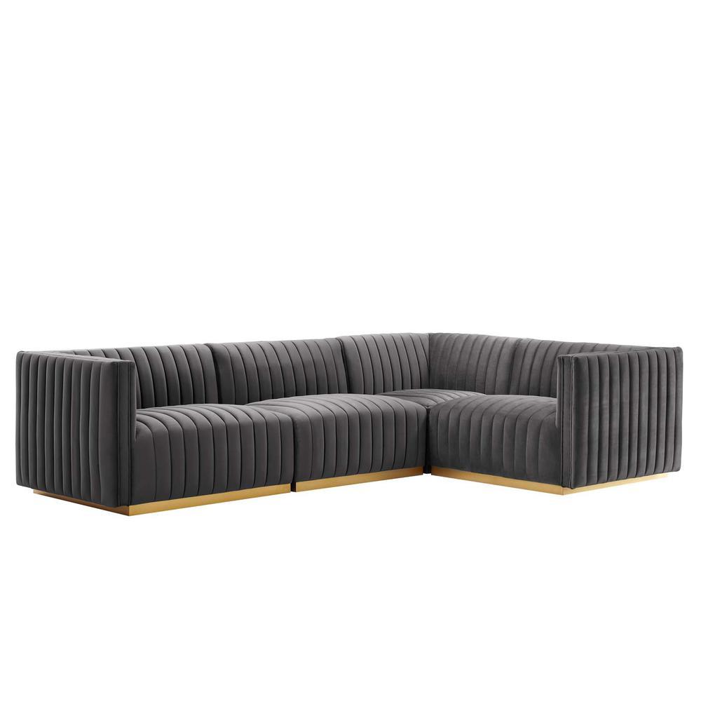 Conjure Channel Tufted Performance Velvet 4Piece Sectional