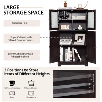 Giantex Storage Cabinet With Doors - Bathroom Floor Cabinet, Freestanding Tall Cabinet W/ 2 Tempered Glass Doors, Adjustable Shelf, Kitchen Cupboard Storage Organizer For Hallway Living Room (Brown)