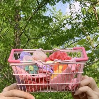 Cyrank Mini Pink Shopping Basket For Kids, Portable Iron Storage Basket With Handles, Good Decoration For Home