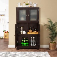 Tangkula Bathroom Floor Cabinet, Freestanding Storage Cabinet W/Glass Doors, Wood Kitchen Cupboard W/Adjustable Shelf, Bathroom Storage Cabinet For Hallway Living Room Office (Cabinets, Brown)