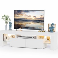 Jummico Tv Stand With Led Lights, Modern Entertainment Center Media And Open Shelf Console Table Storage Desk With 1 Drawer And Remote Control 20 Color Led Lights Up To 70 Inch Tv (White)