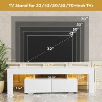 Jummico Tv Stand With Led Lights, Modern Entertainment Center Media And Open Shelf Console Table Storage Desk With 1 Drawer And Remote Control 20 Color Led Lights Up To 70 Inch Tv (White)