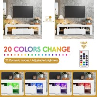 Jummico Tv Stand With Led Lights, Modern Entertainment Center Media And Open Shelf Console Table Storage Desk With 1 Drawer And Remote Control 20 Color Led Lights Up To 70 Inch Tv (White)